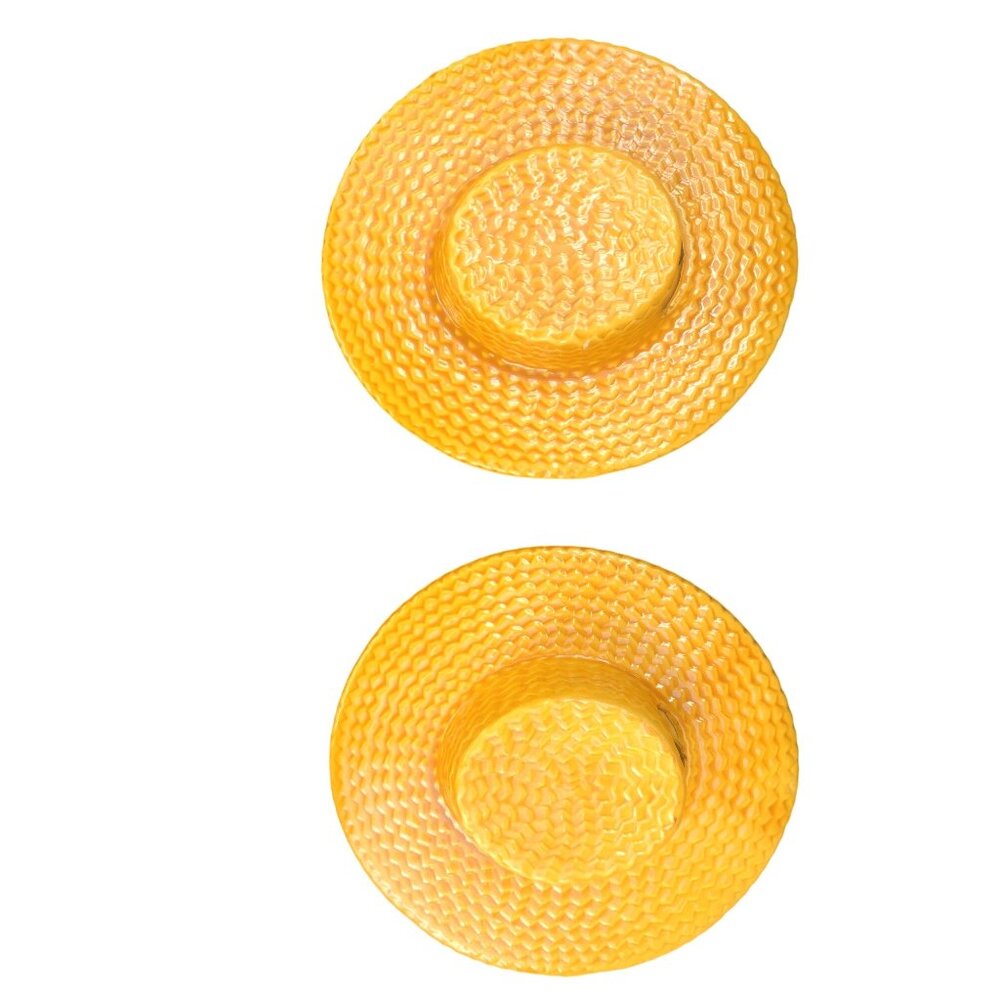 Pair of Vintage MCM Yellow Ceramic Straw Hat Wall Pockets Vases - Picture 3 of 12